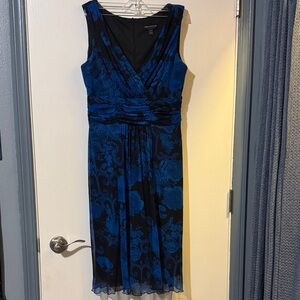 Connected Apparel Blue and Black Floral Midi Dress